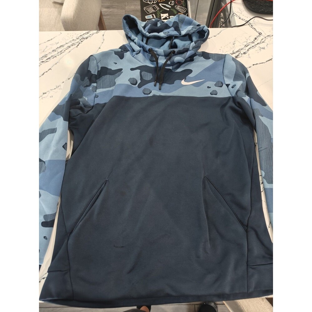 Nike Dri-FIT Hoodie Mens Large Blue Camo Pullover Sweatshirt Athletic